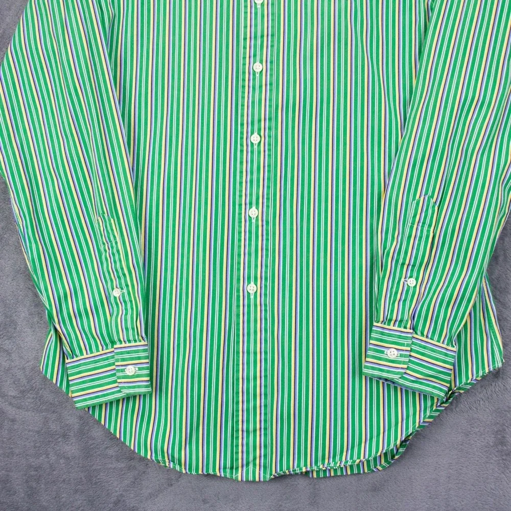 VTG Polo Ralph Lauren Mens Medium Green Stripe Classic‎ Fit LS Shirt